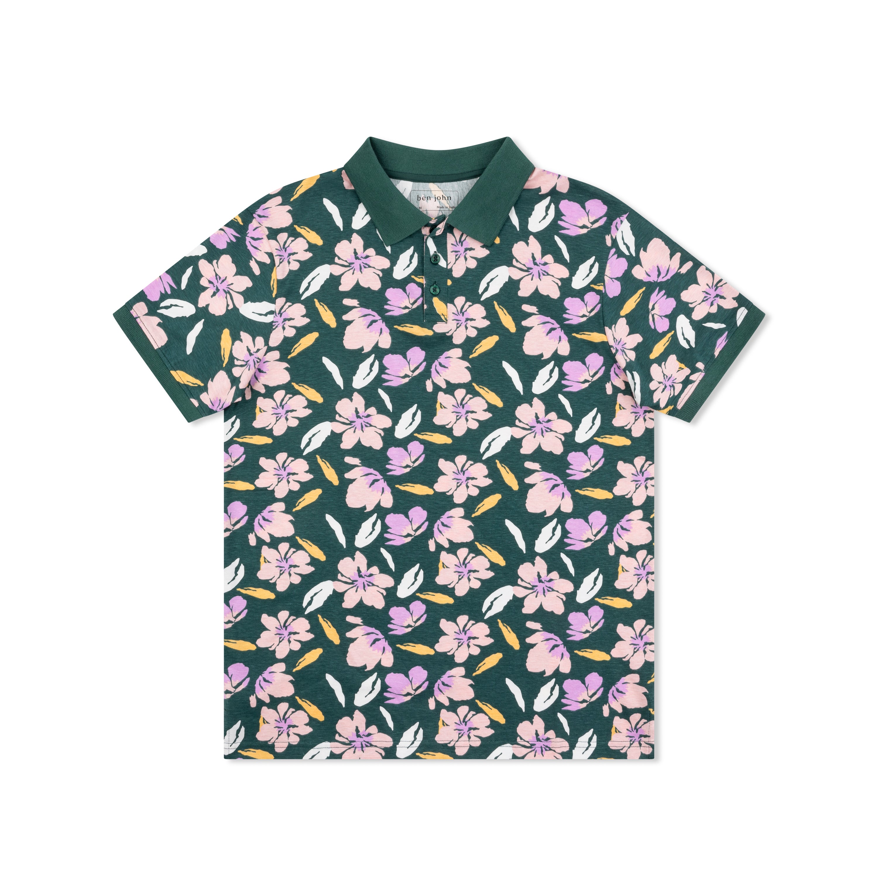 Short Sleeve Cotton Printed Jersey Polo: Island Rose