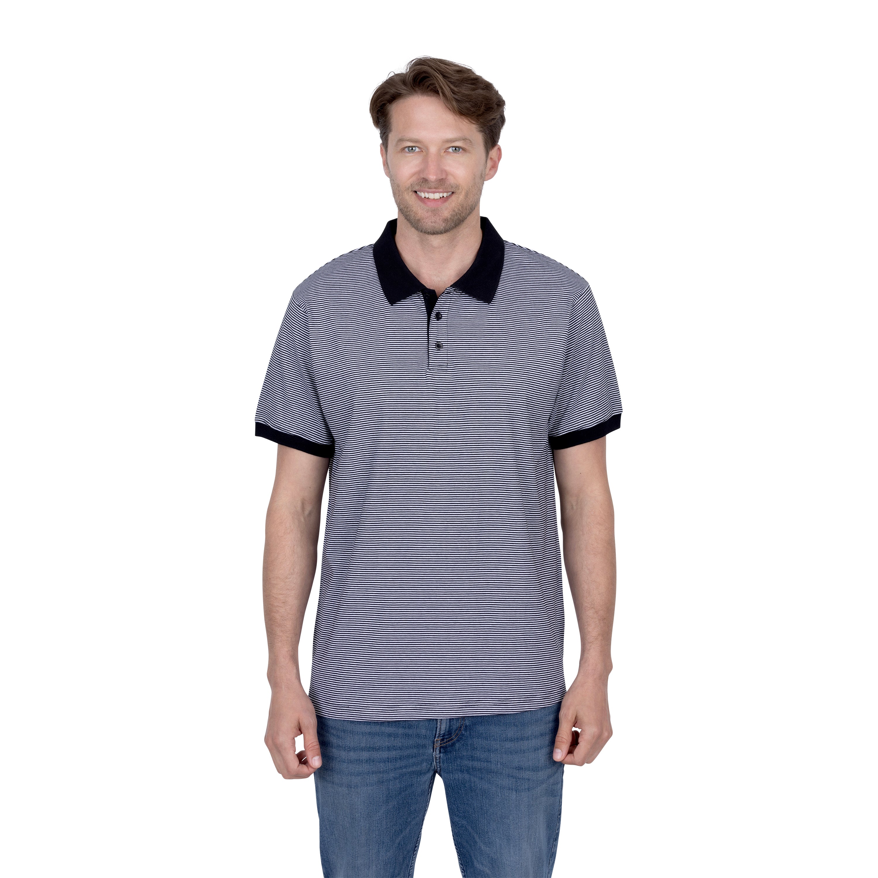 Short Sleeve Cotton Striped Jersey Polo Shirt