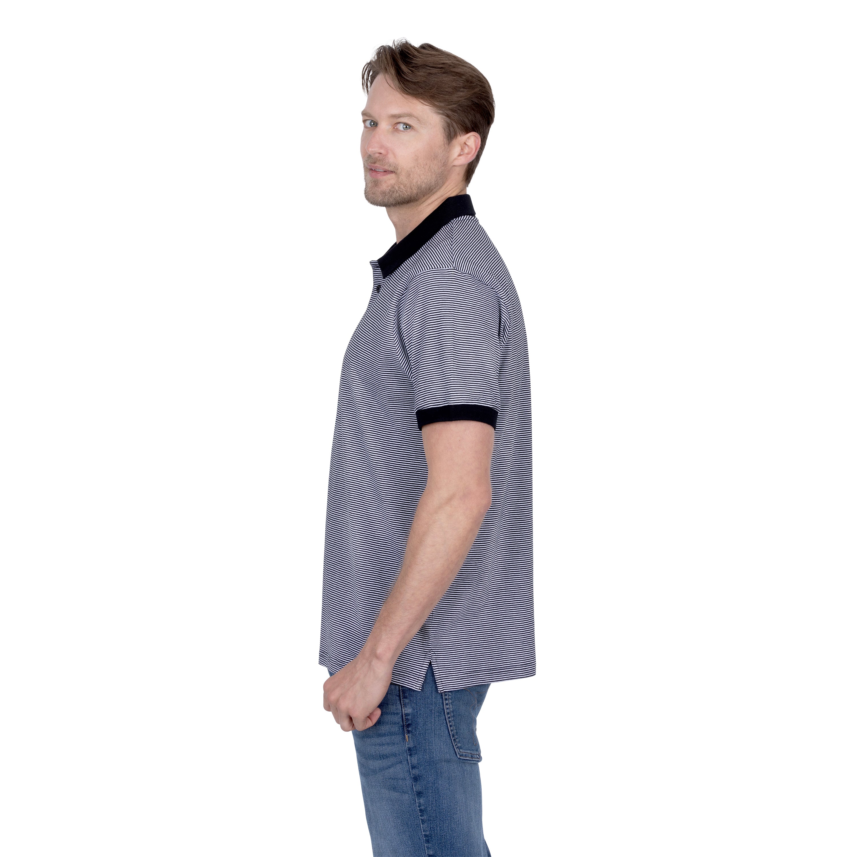 Short Sleeve Cotton Striped Jersey Polo Shirt