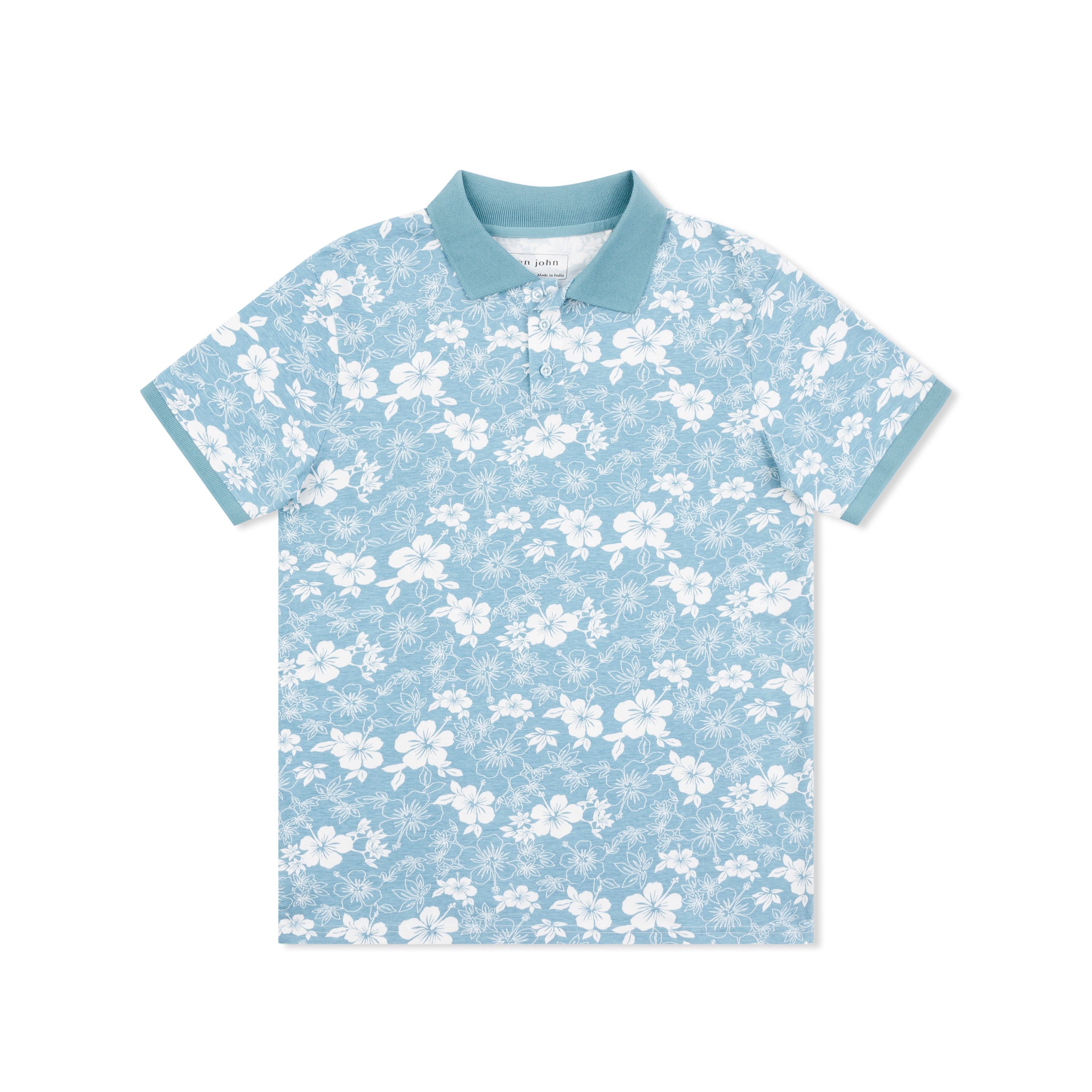 Short Sleeve Cotton Printed Jersey Polo: Hibiscus