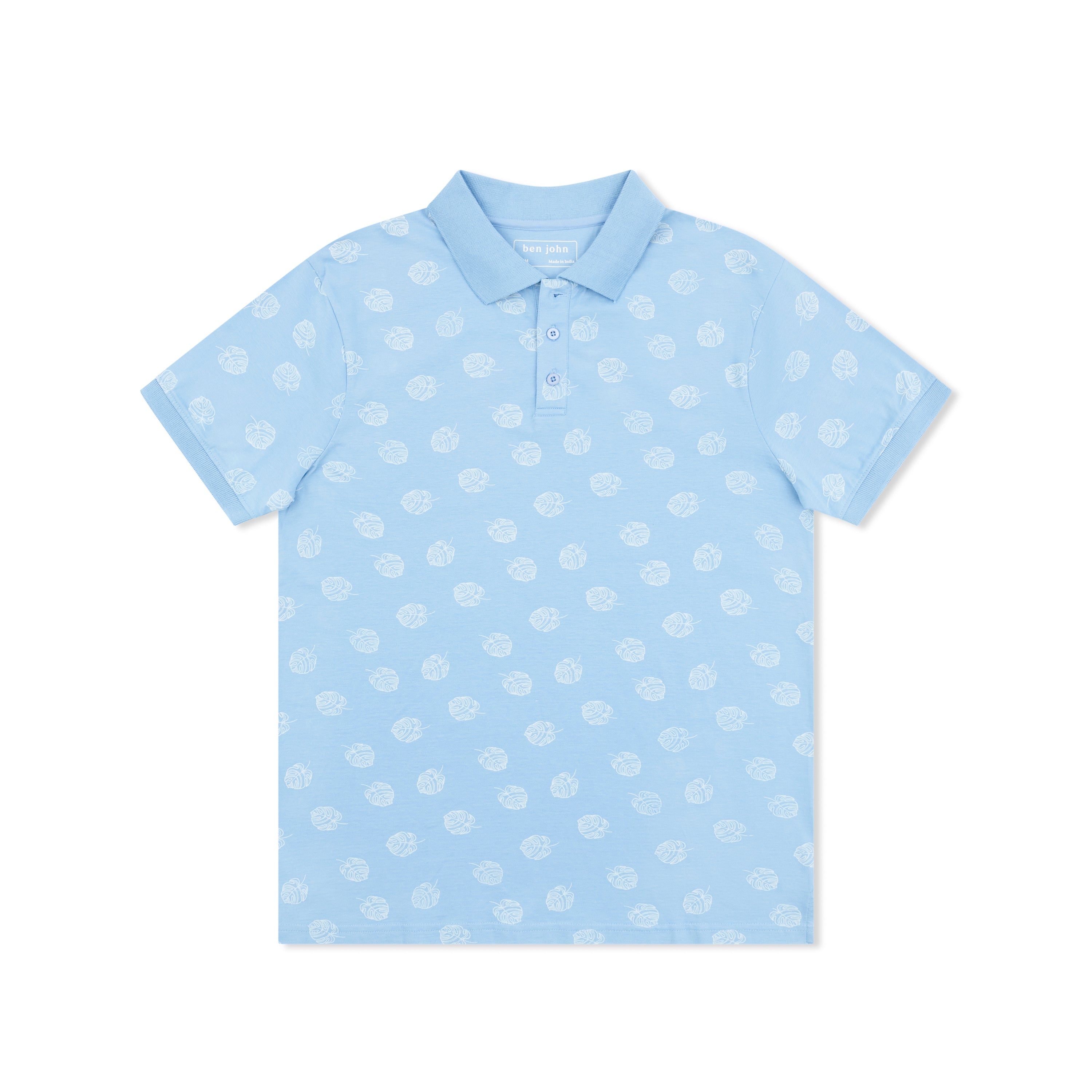 Short Sleeve Cotton Printed Jersey Polo: Sky
