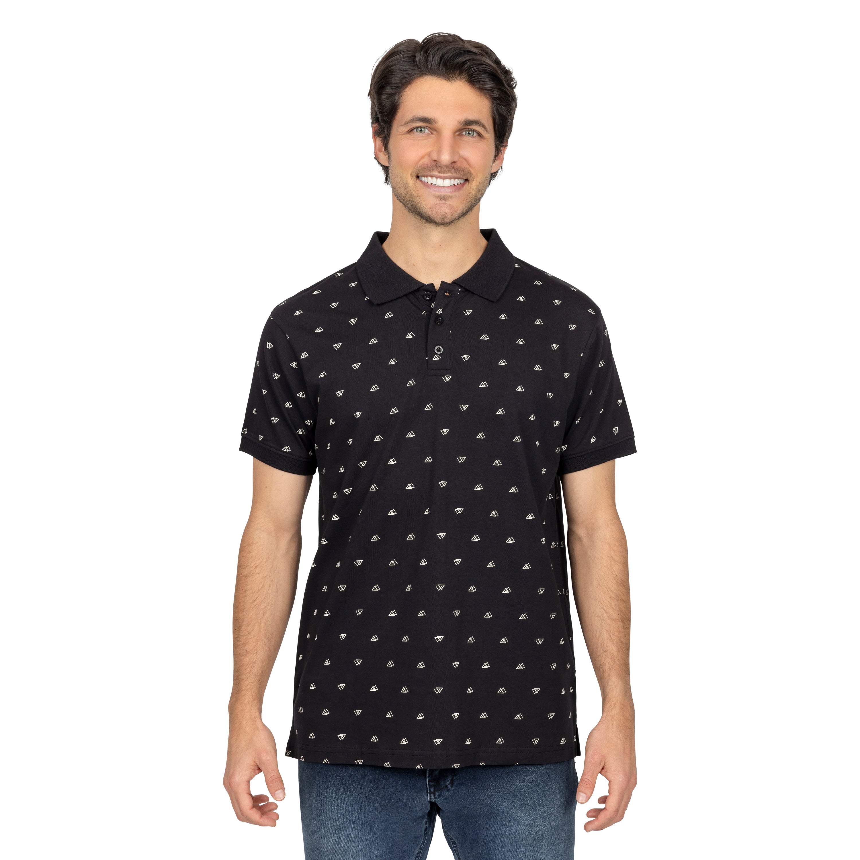 Short Sleeve Cotton Printed Jersey Polo: Midnight