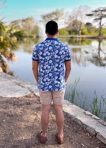 Short Sleeve Cotton Printed Jersey Polo: Gardenia
