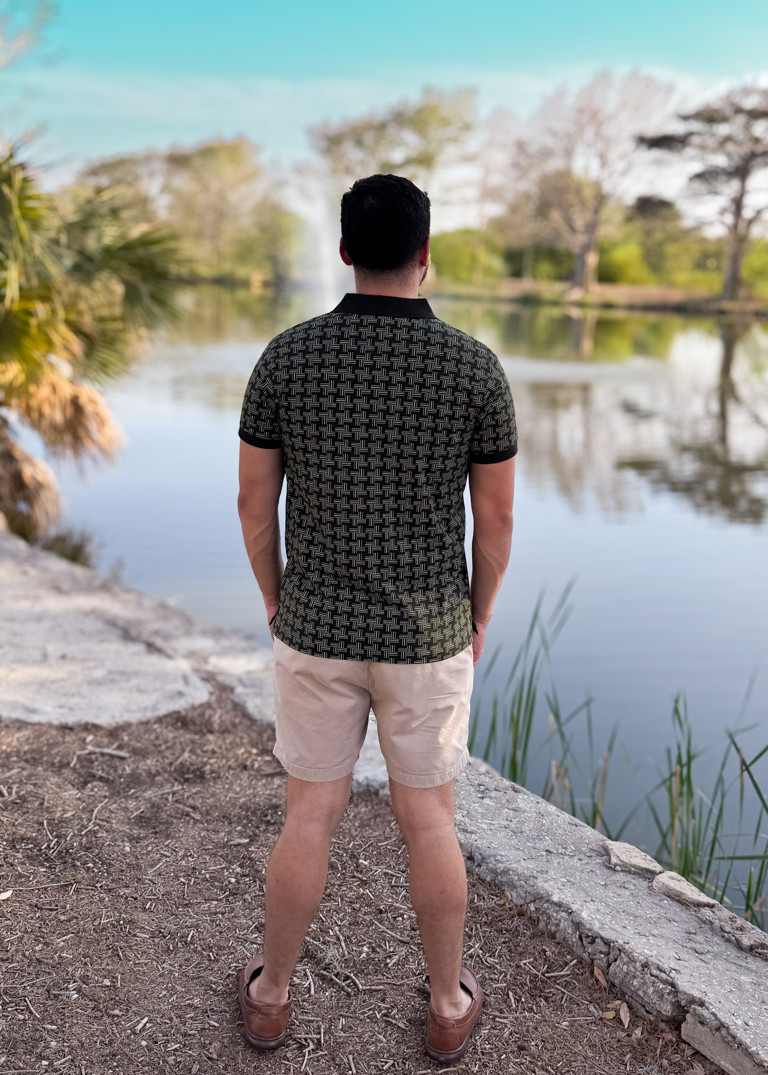 Short Sleeve Cotton Printed Jersey Polo: GreenGeo