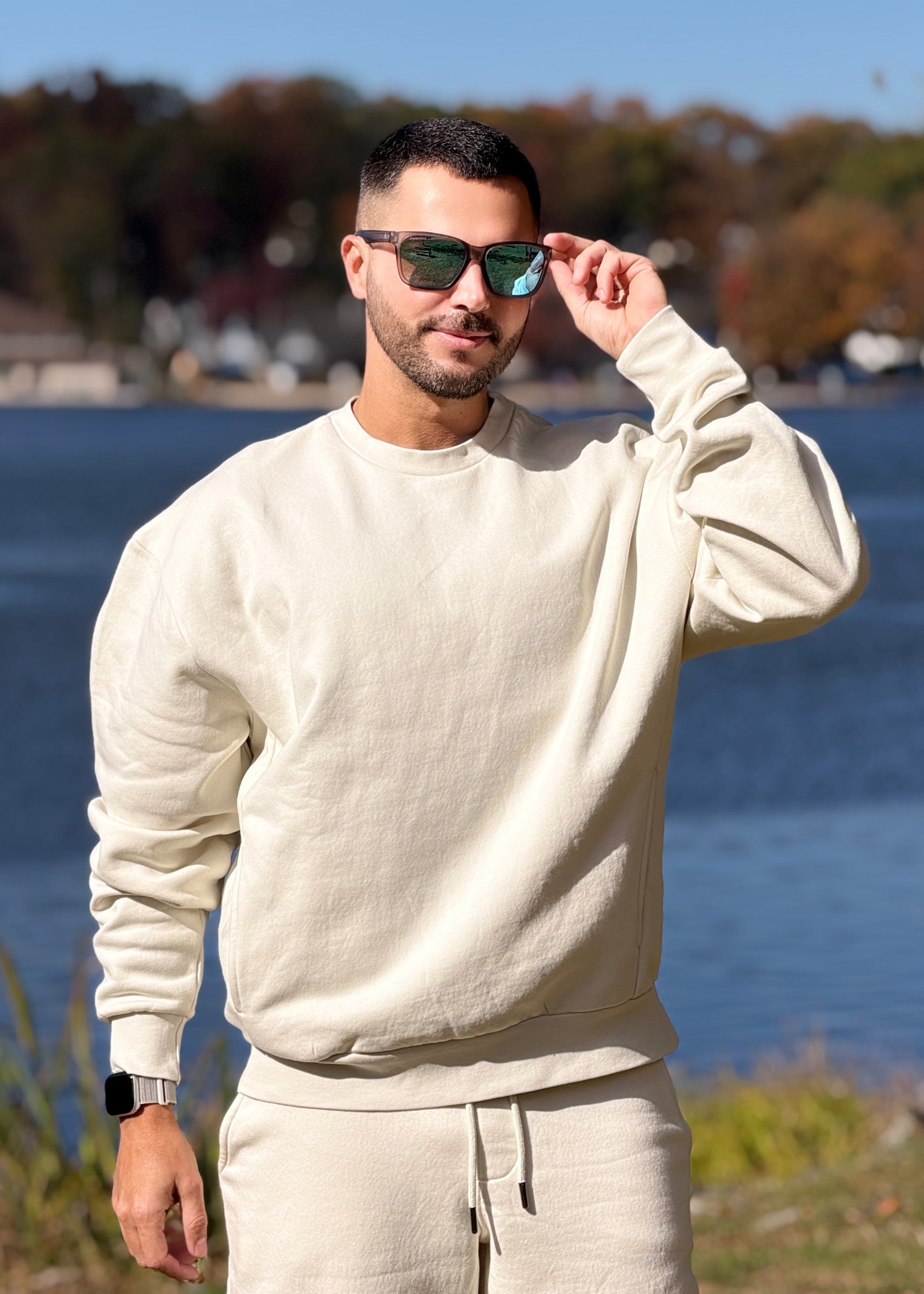 Panel Crew Neck Fleece Sweatshirt