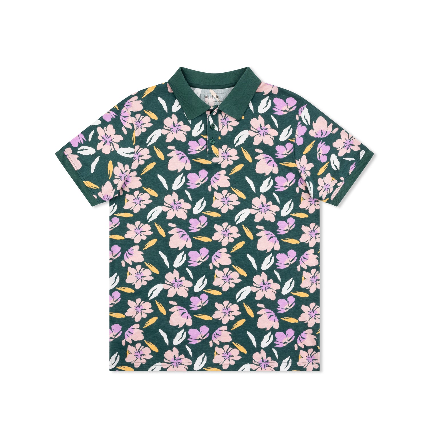 Short Sleeve Cotton Printed Jersey Polo: Island Rose
