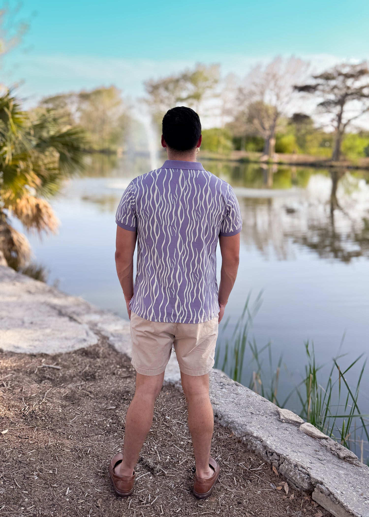 Short Sleeve Cotton Printed Jersey Polo: Seaweed