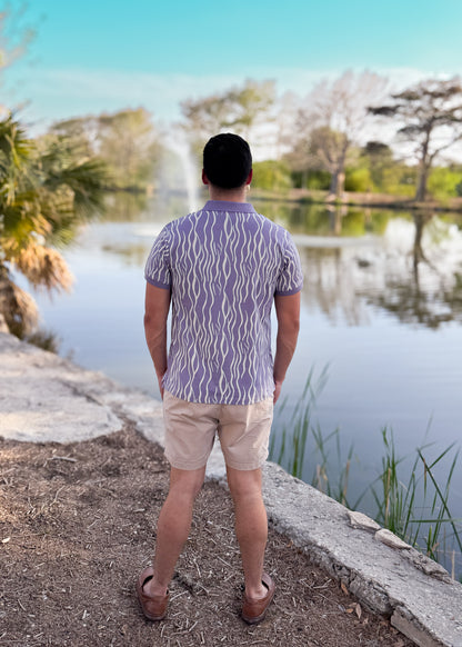 Short Sleeve Cotton Printed Jersey Polo: Seaweed