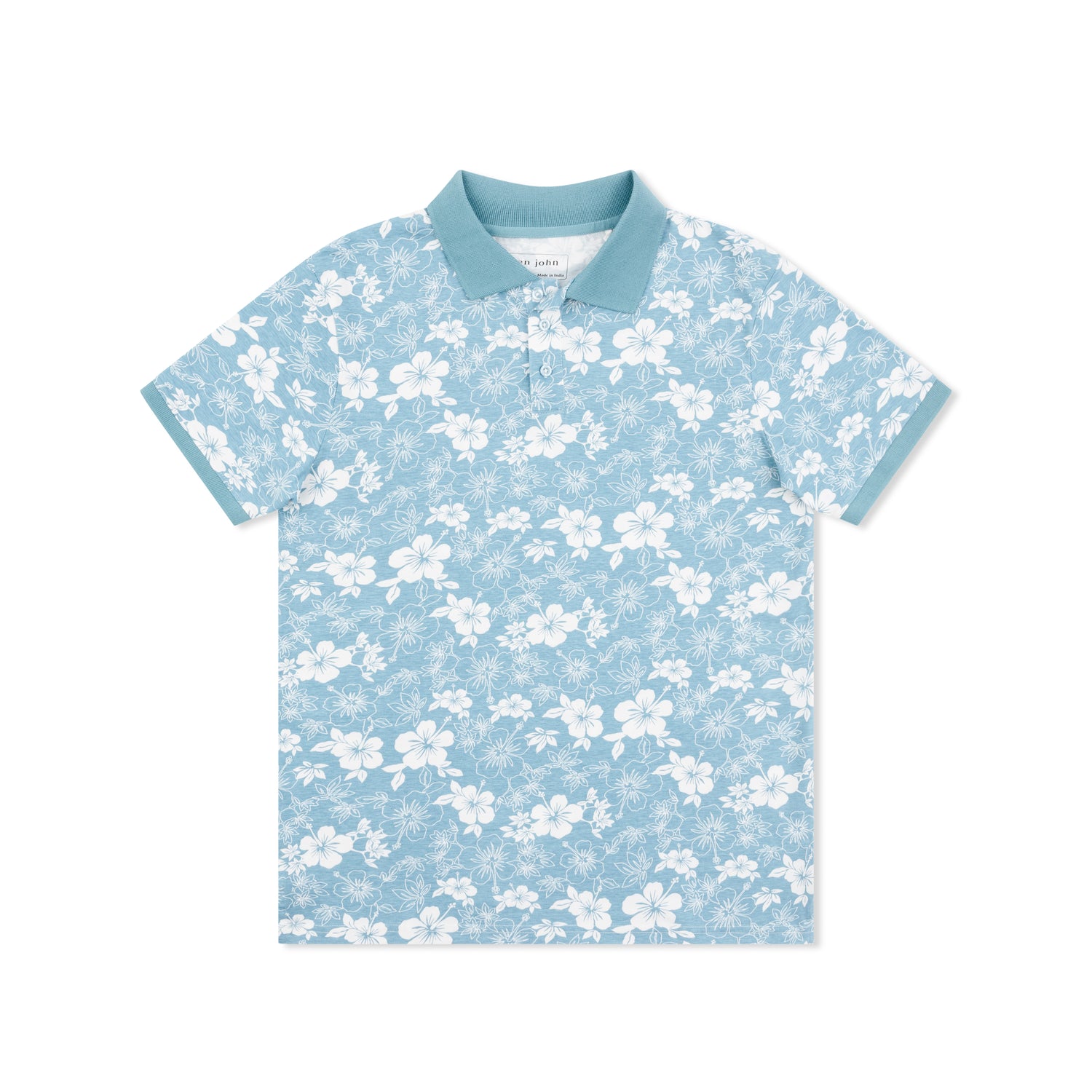 Short Sleeve Cotton Printed Jersey Polo: Hibiscus