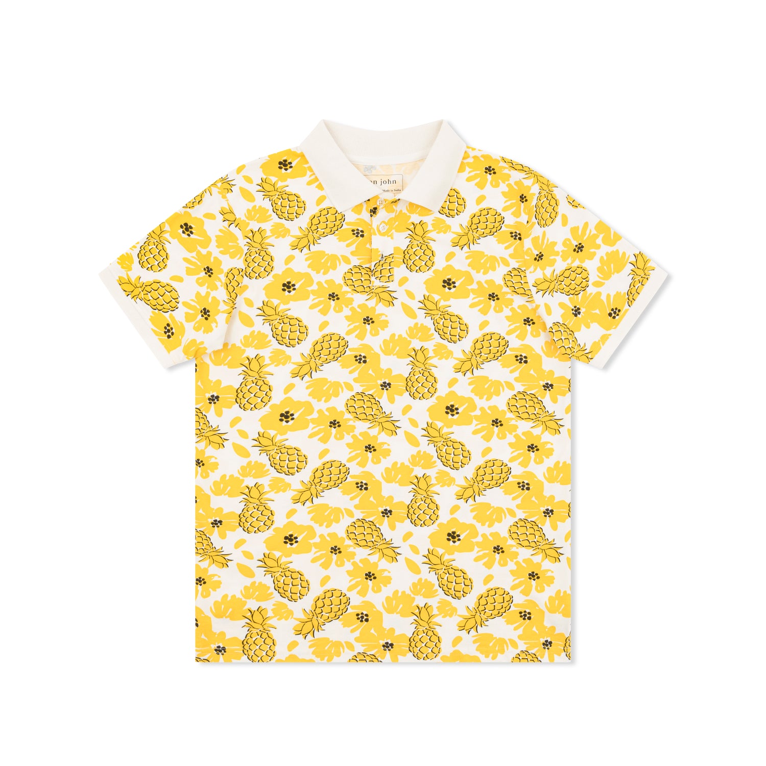 Short Sleeve Cotton Printed Jersey Polo: Ananas