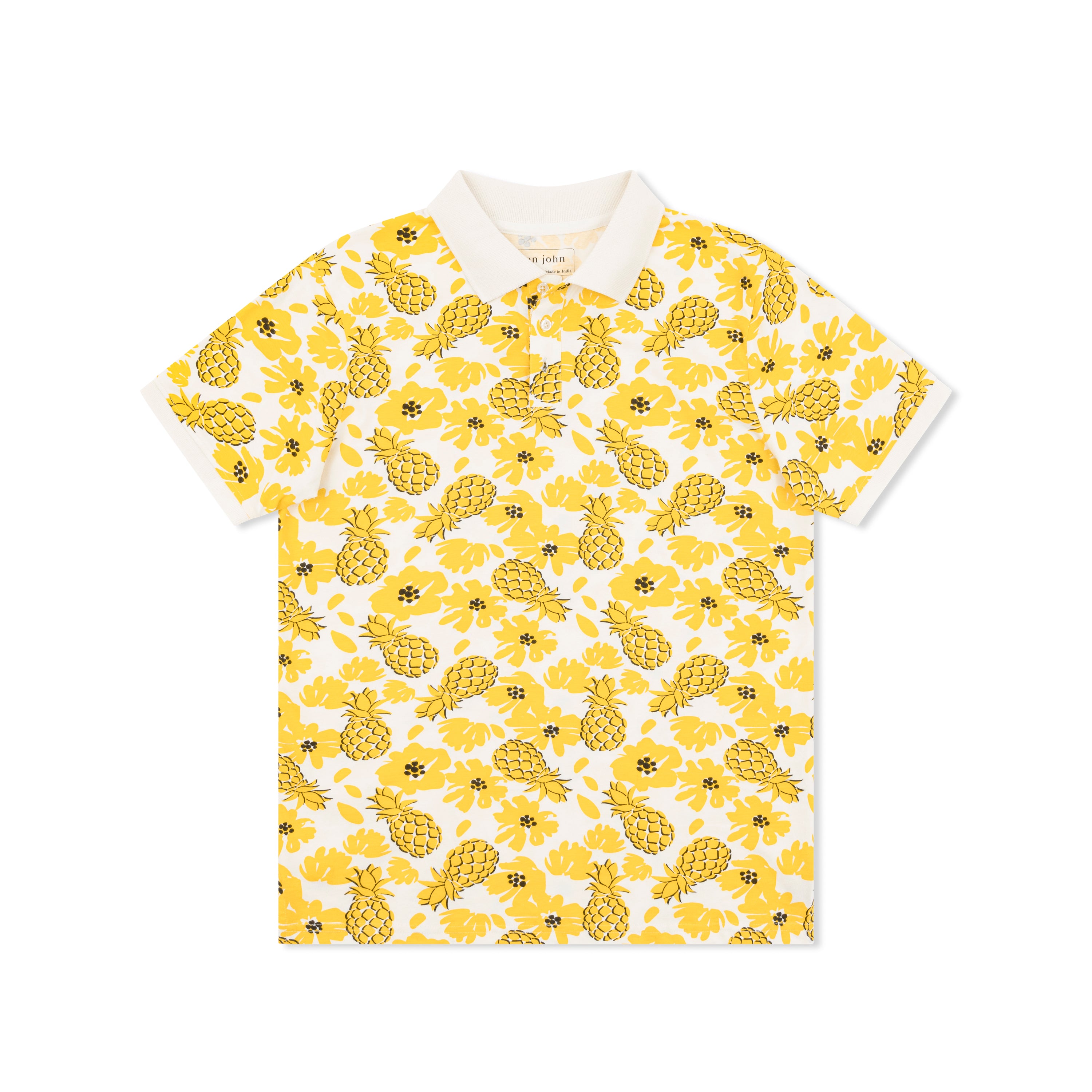 Short Sleeve Cotton Printed Jersey Polo: Ananas