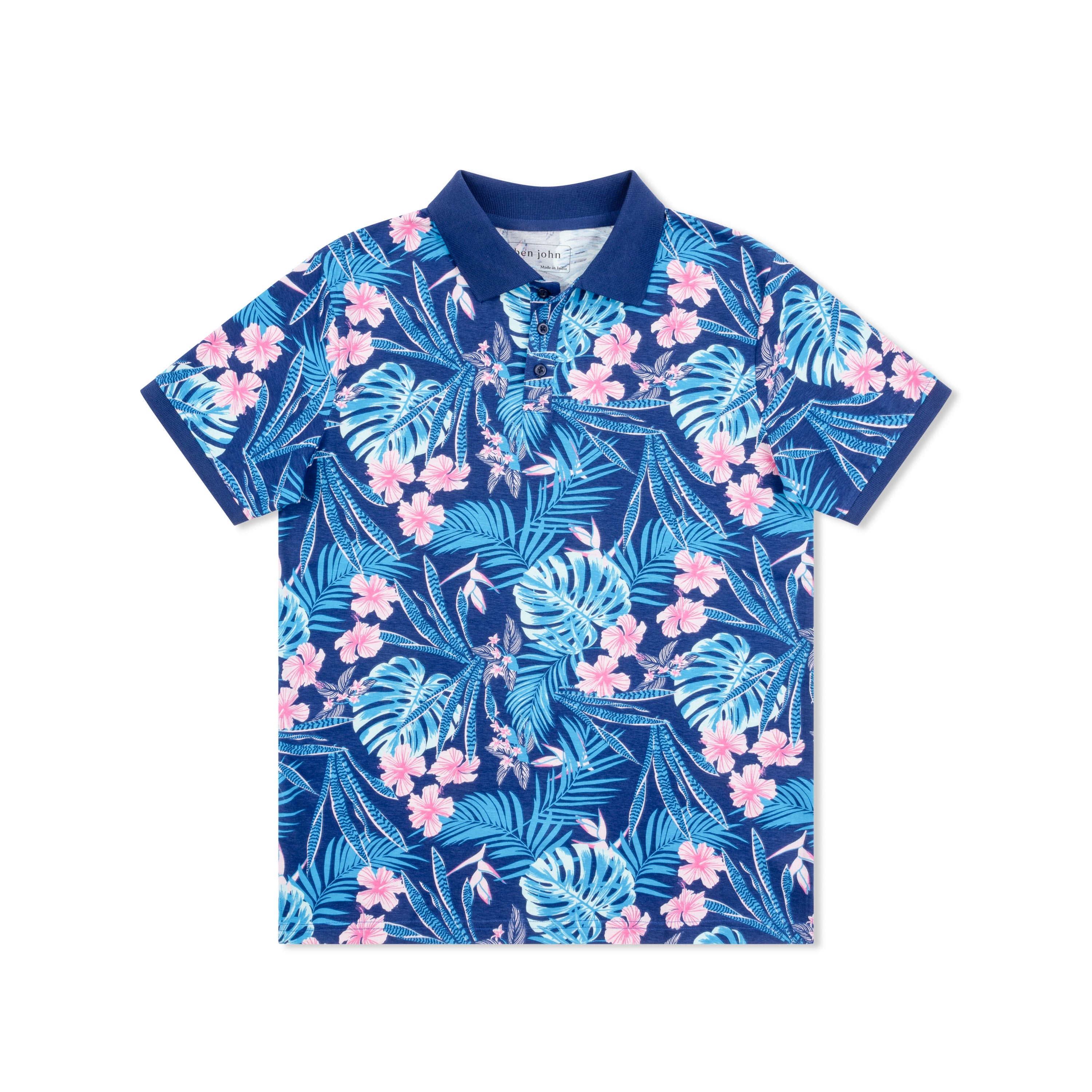 Short Sleeve Cotton Printed Jersey Polo: Pacific Flora
