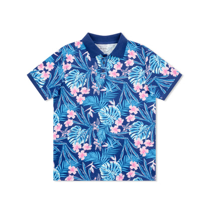 Short Sleeve Cotton Printed Jersey Polo: Pacific Flora