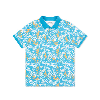Short Sleeve Cotton Printed Jersey Polo: Island Flora