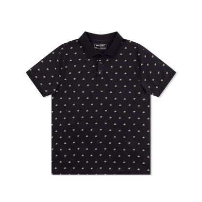 Short Sleeve Cotton Printed Jersey Polo: Midnight