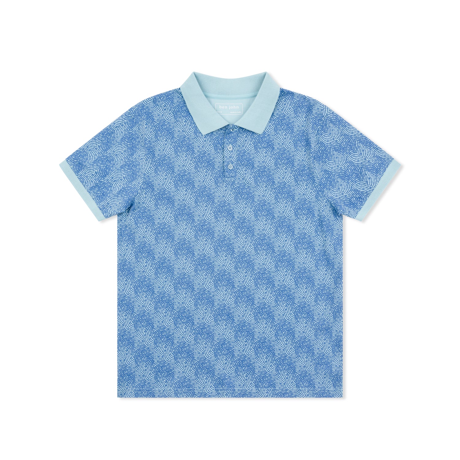 Short Sleeve Cotton Printed Jersey Polo: Pacific Waves