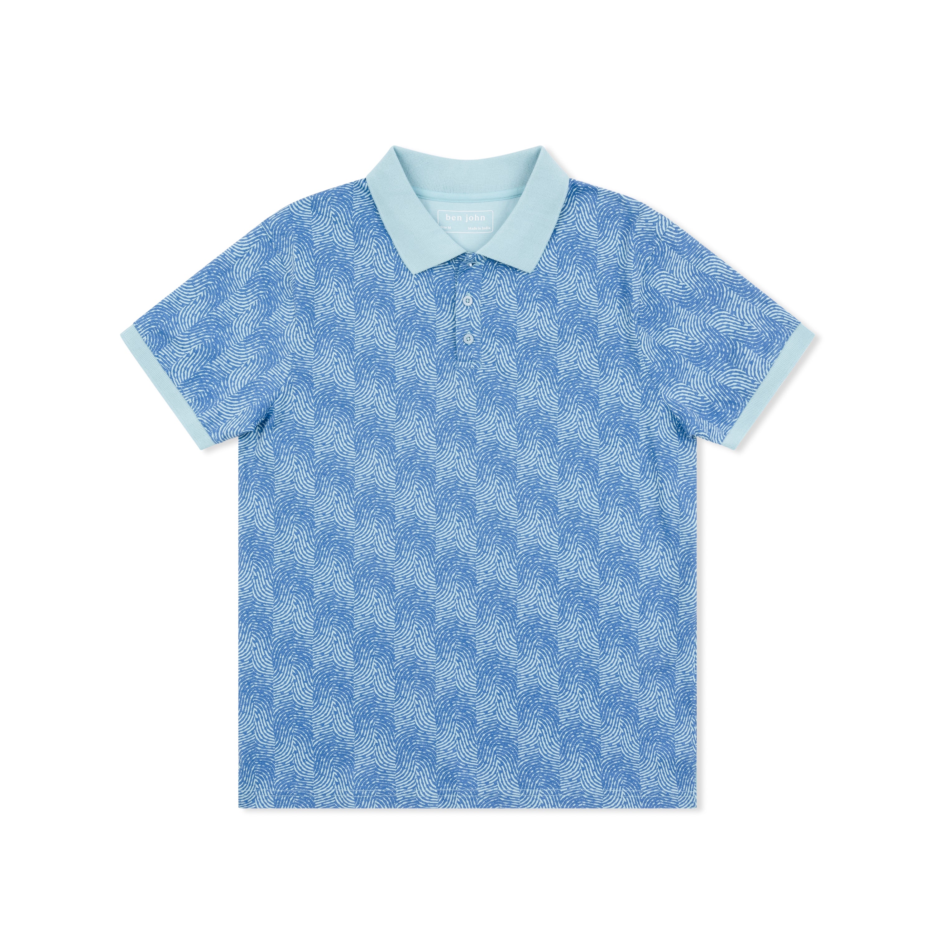 Short Sleeve Cotton Printed Jersey Polo: Pacific Waves