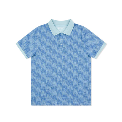 Short Sleeve Cotton Printed Jersey Polo: Pacific Waves