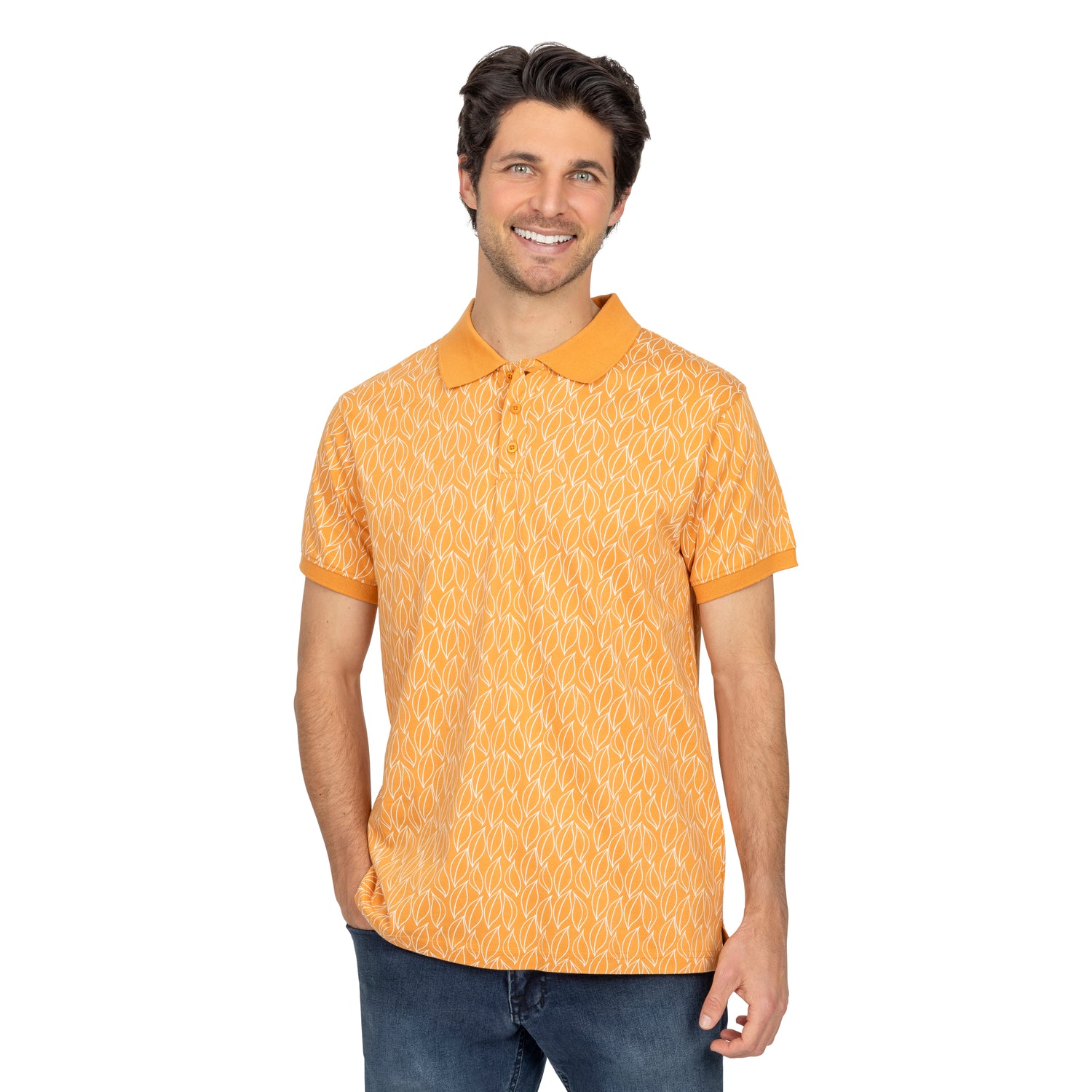 Short Sleeve Cotton Printed Jersey Polo: Desert Flame