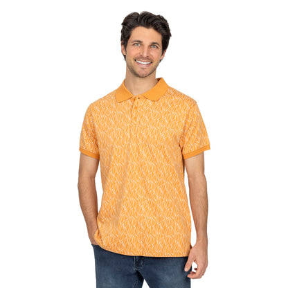 Short Sleeve Cotton Printed Jersey Polo: Desert Flame