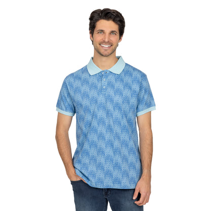 Short Sleeve Cotton Printed Jersey Polo: Pacific Waves