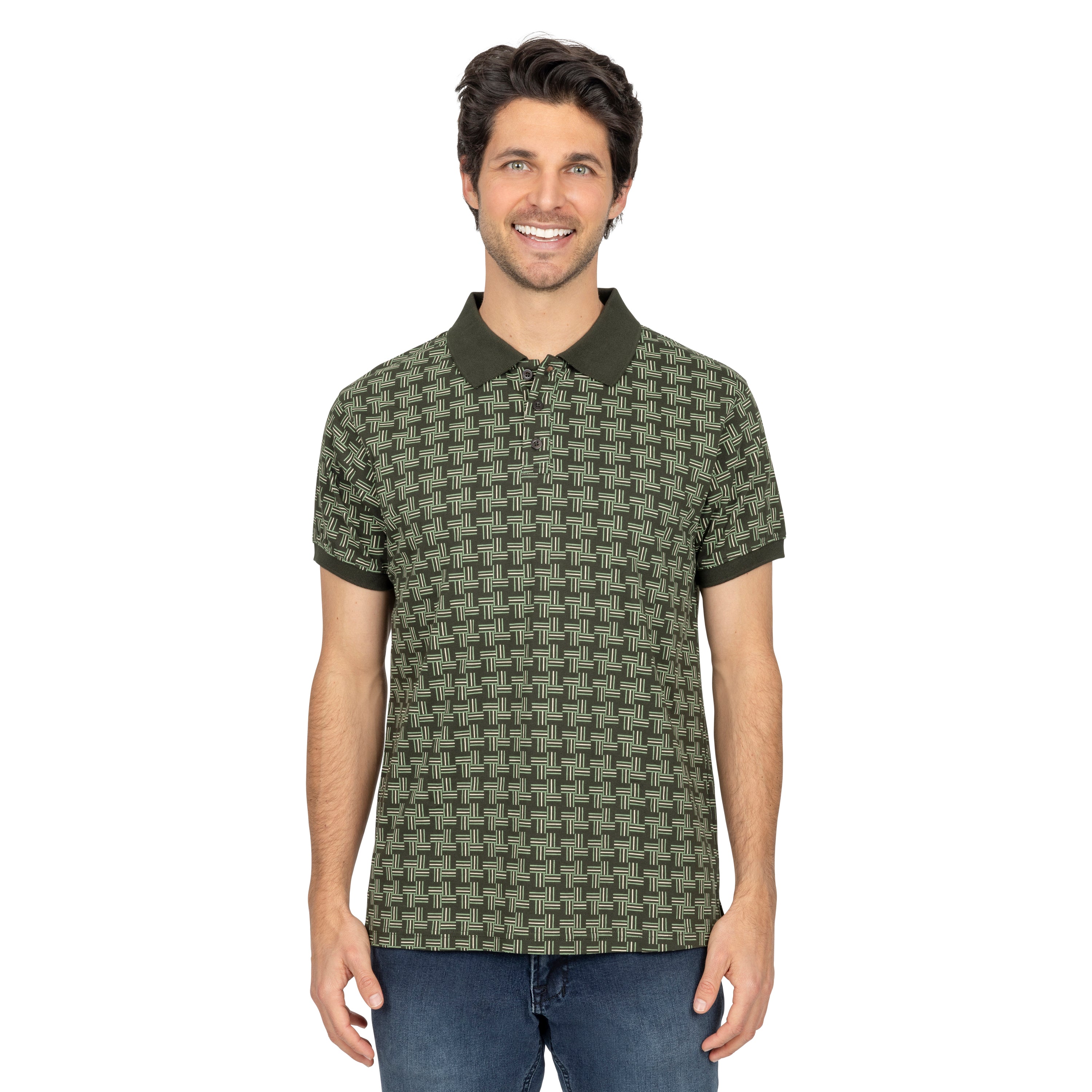 Short Sleeve Cotton Printed Jersey Polo: GreenGeo