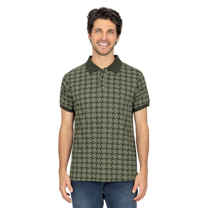 Short Sleeve Cotton Printed Jersey Polo: GreenGeo