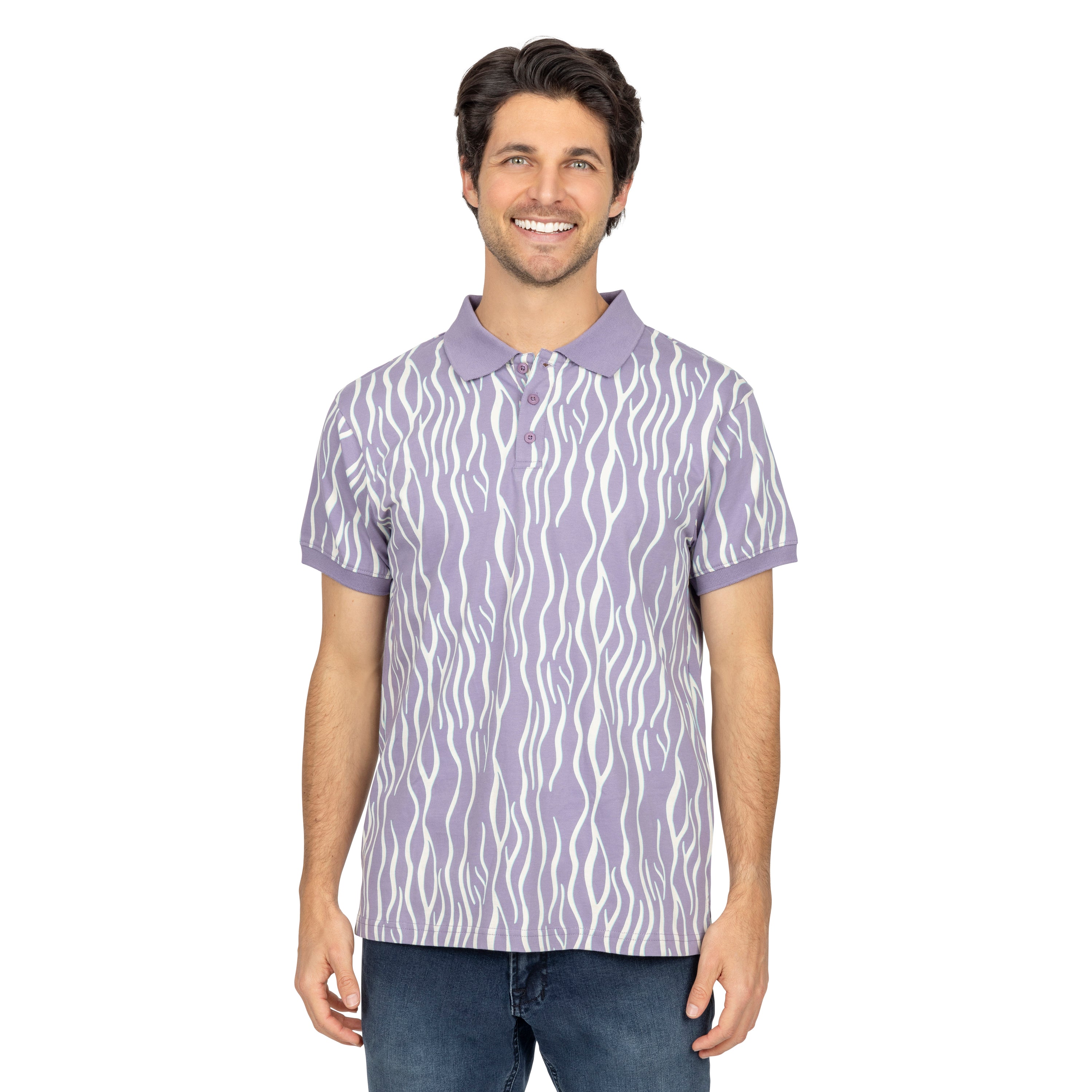 Short Sleeve Cotton Printed Jersey Polo: Seaweed