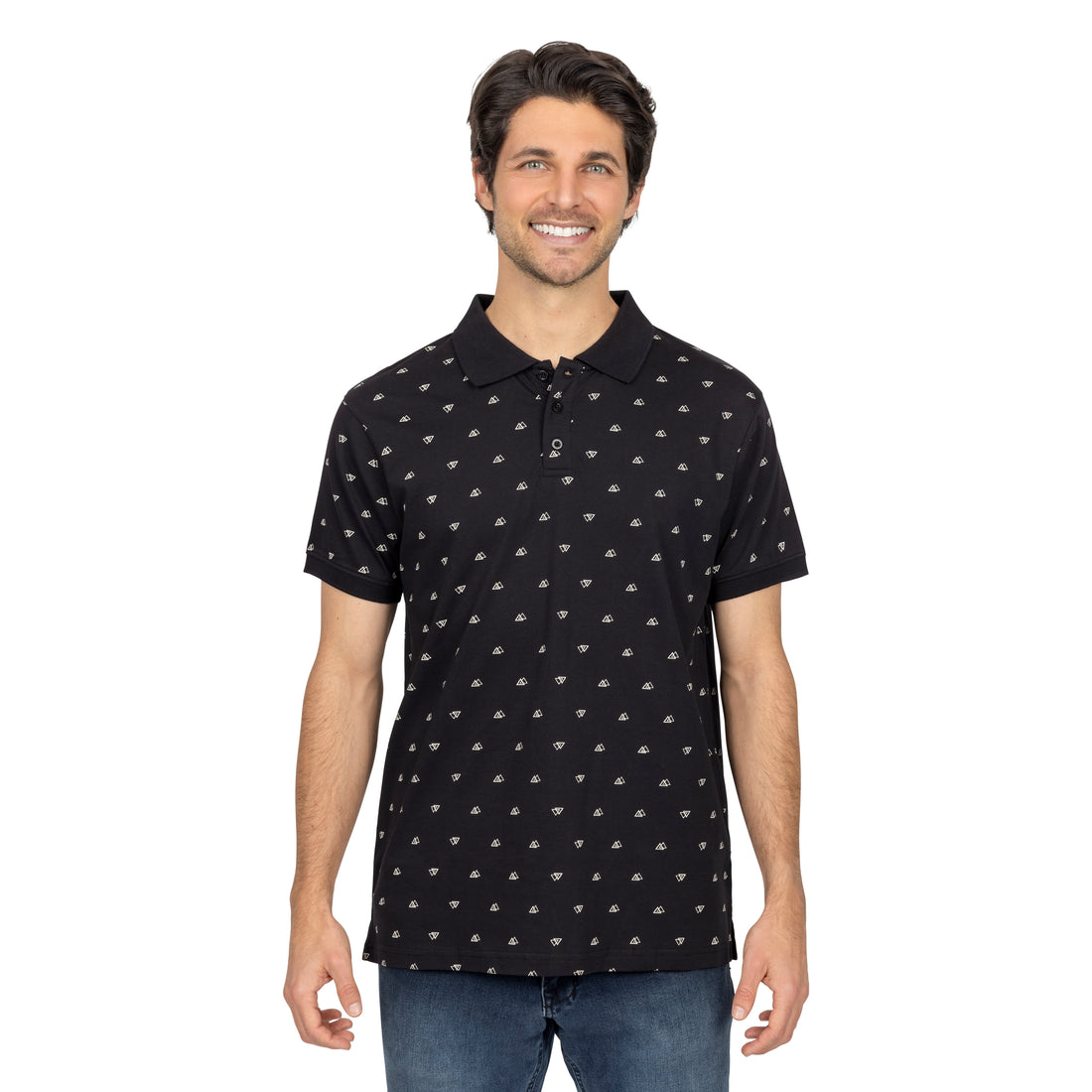 Short Sleeve Cotton Printed Jersey Polo: Midnight
