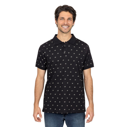 Short Sleeve Cotton Printed Jersey Polo: Midnight