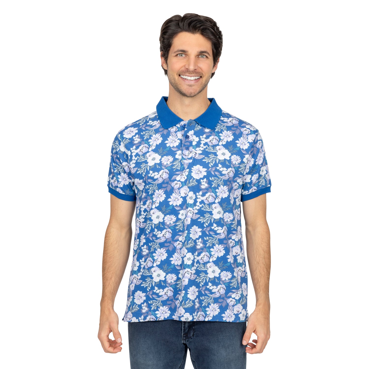 Short Sleeve Cotton Printed Jersey Polo: Gardenia