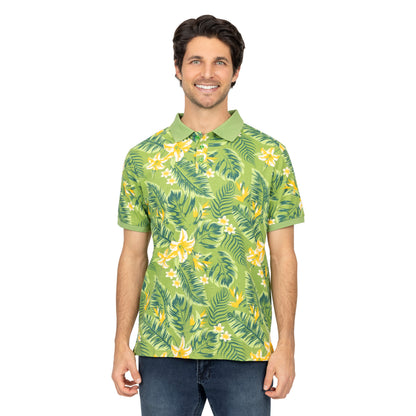 Short Sleeve Cotton Printed Jersey Polo: Plumeria