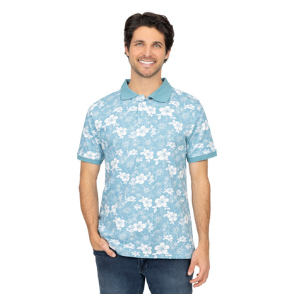 Short Sleeve Cotton Printed Jersey Polo: Hibiscus