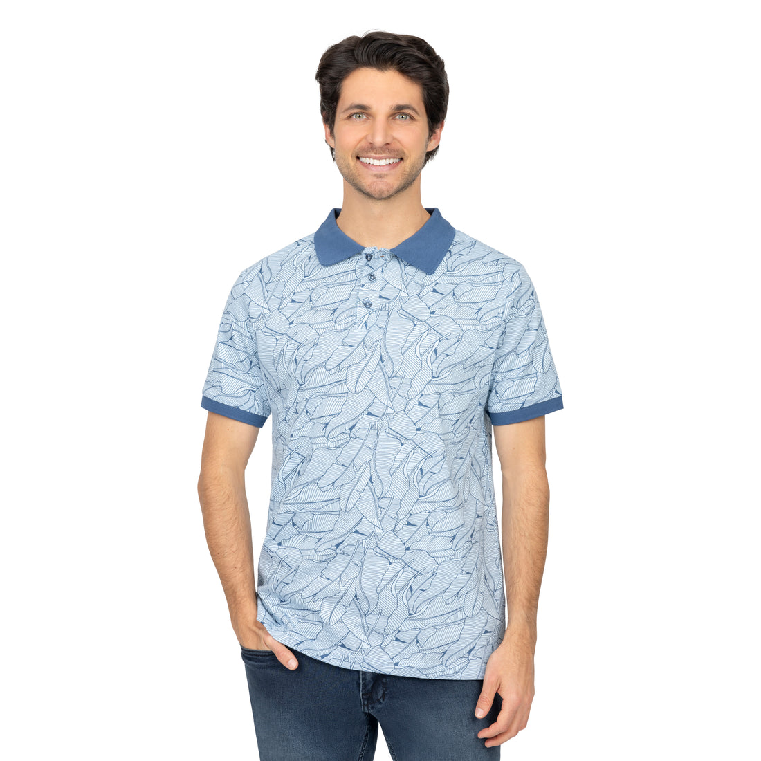 Short Sleeve Cotton Printed Jersey Polo: Bird of Paradise