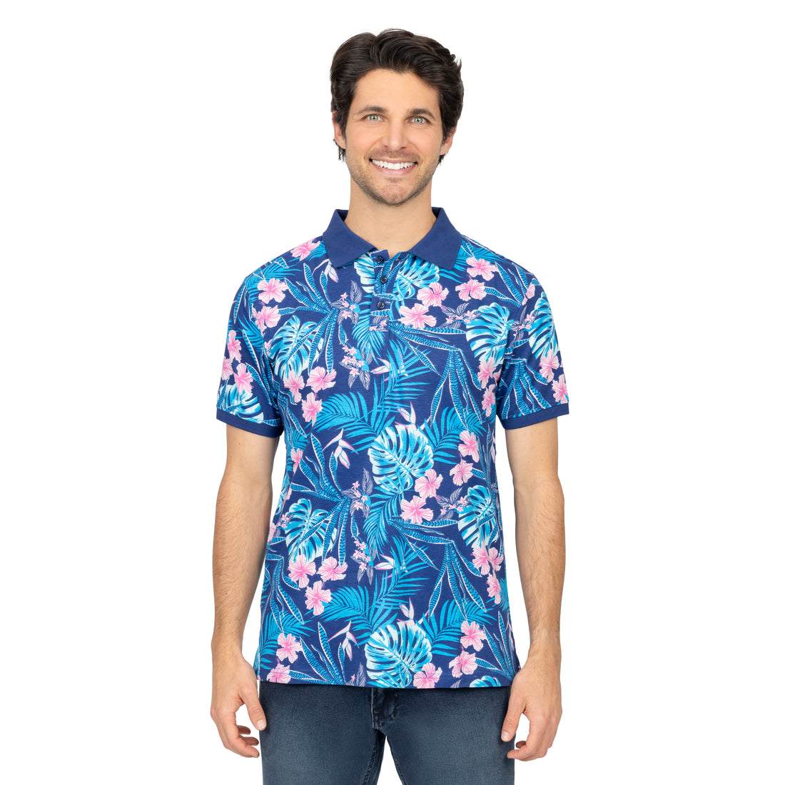 Short Sleeve Cotton Printed Jersey Polo: Pacific Flora